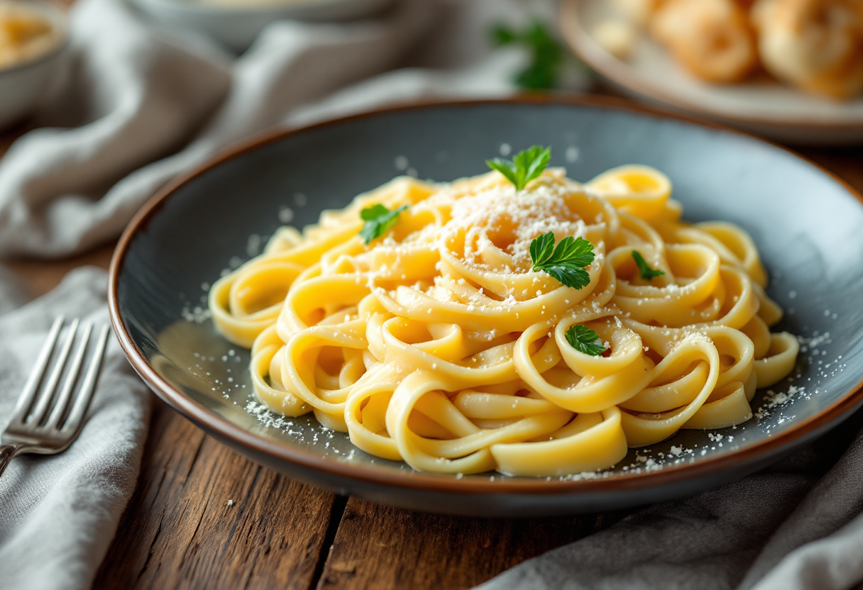 Fettuccine Alfredo servite in un ristorante a Roma