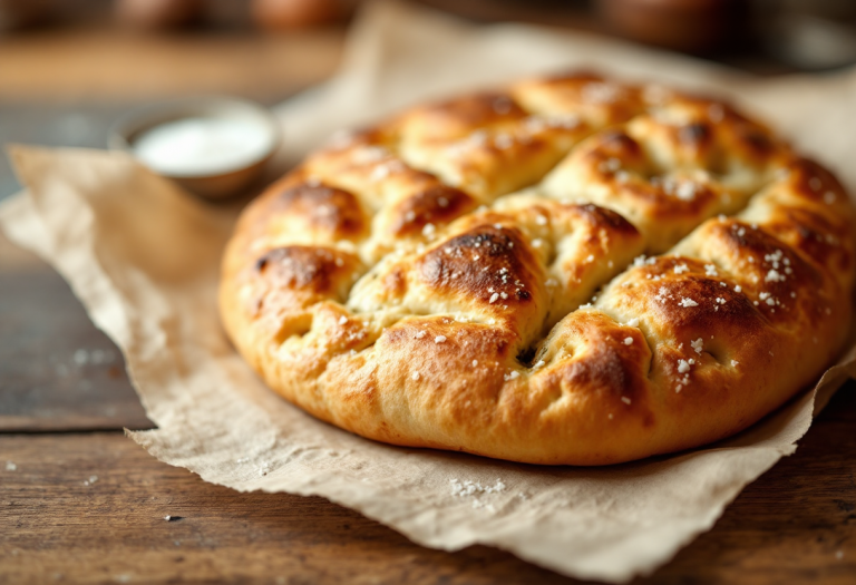 Focaccia barese appena sfornata con pomodorini e olive