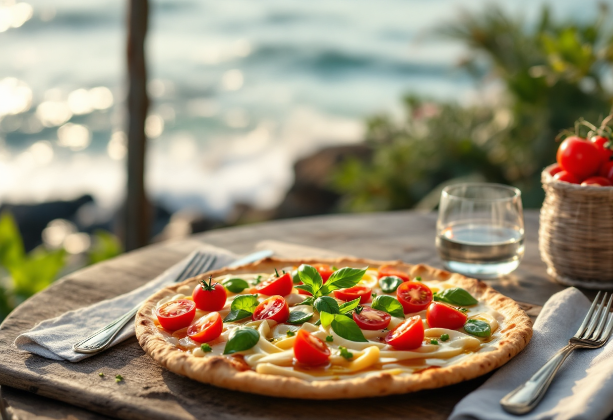 Frisella di mare con pomodori e basilico fresco