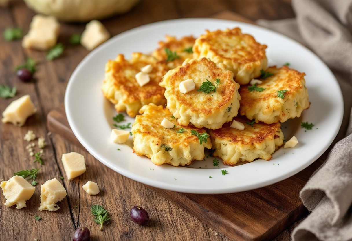 Frittelle di carciofi e pecorino servite su un piatto