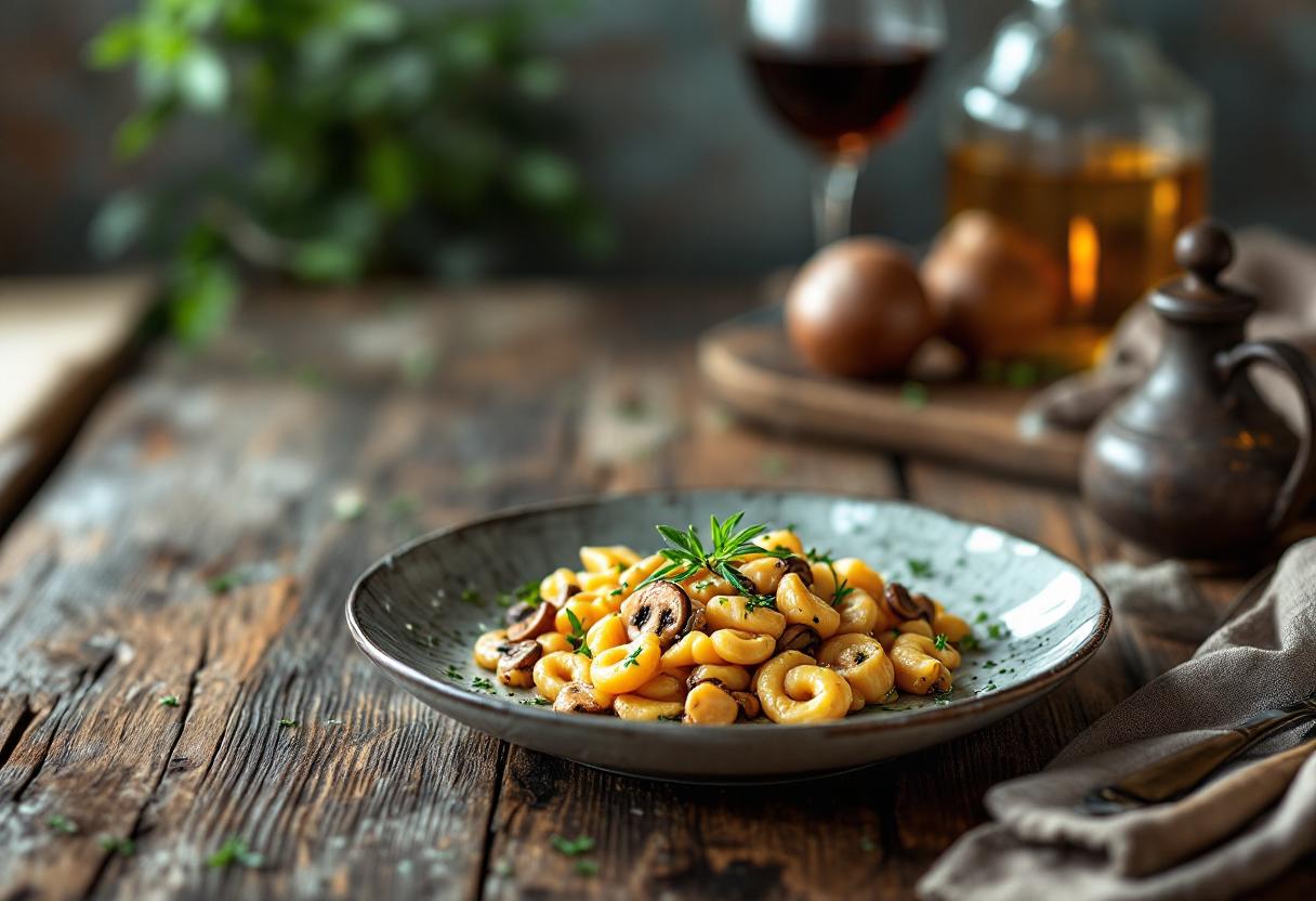 Gnocchetti con funghi, burro e salvia in un piatto elegante