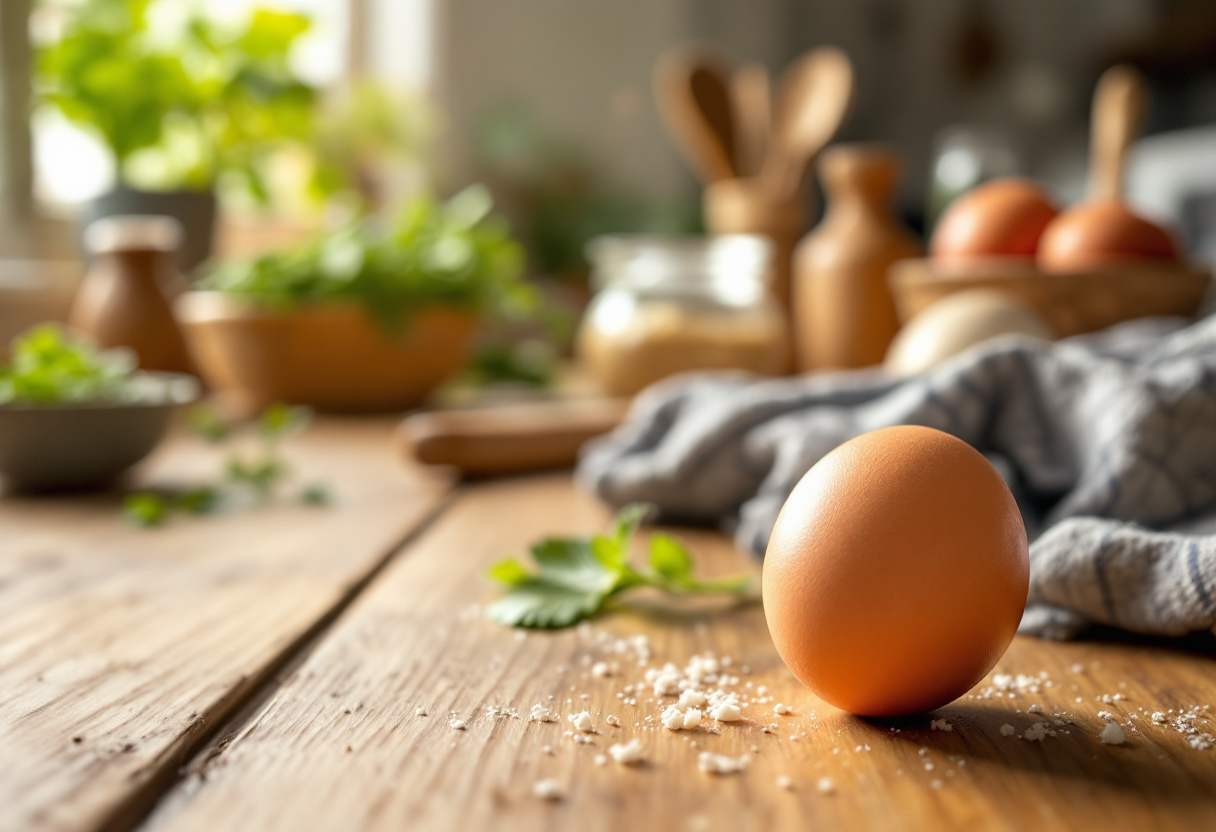 Uova fresche su un tavolo da cucina