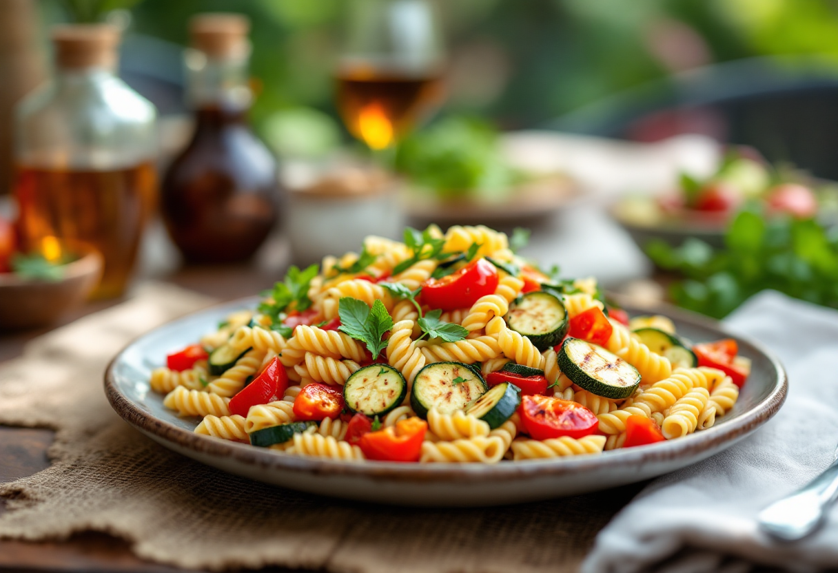 Insalata di pasta con verdure grigliate colorate