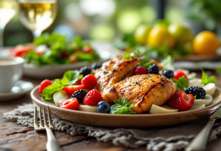 Insalata di pollo con frutti di bosco freschi e colorati