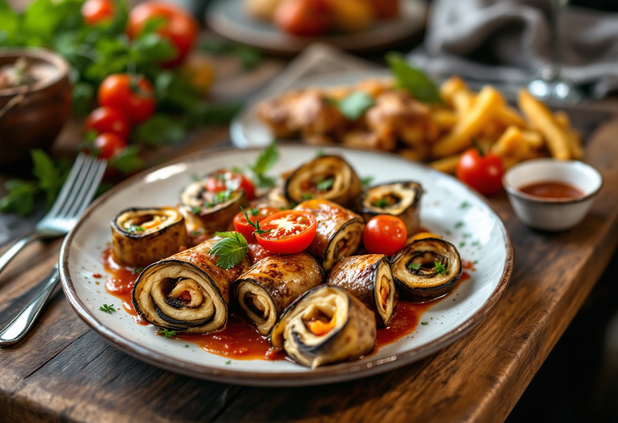 Involtini di melanzane alla Norma con salsa di pomodoro