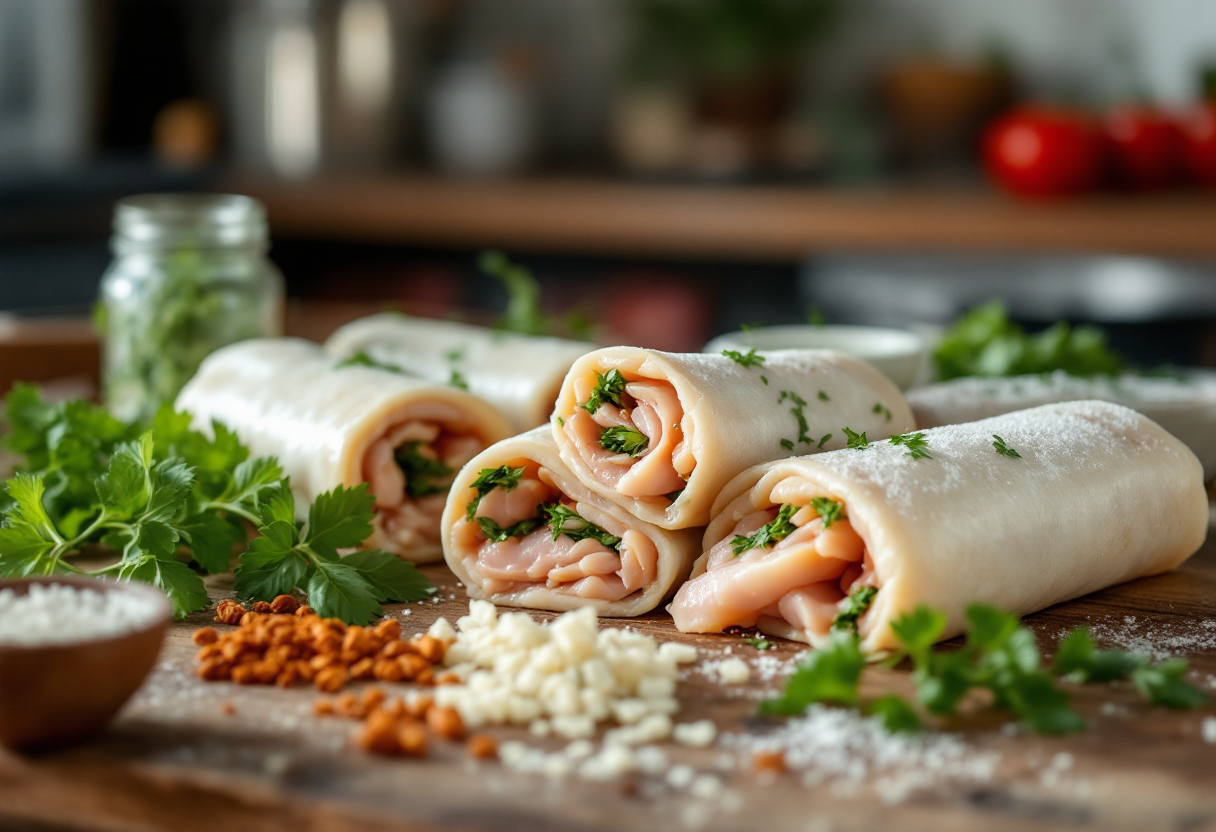 Involtini di pollo farciti con ingredienti freschi