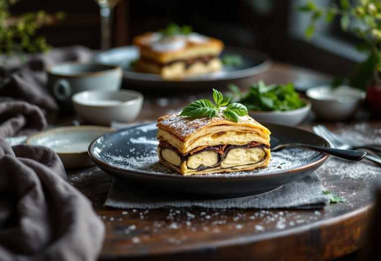 Millefoglie di melanzane con pomodoro e mozzarella