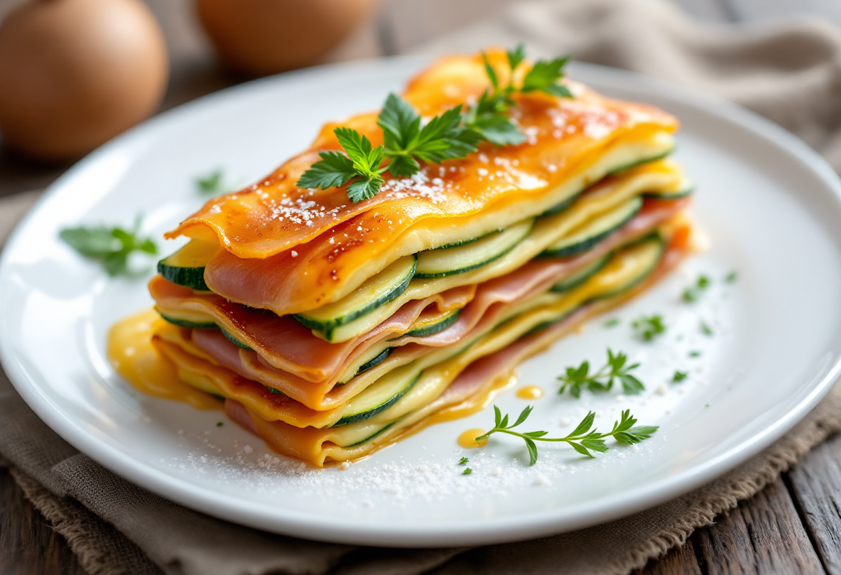 Millefoglie di zucchine con prosciutto e formaggio