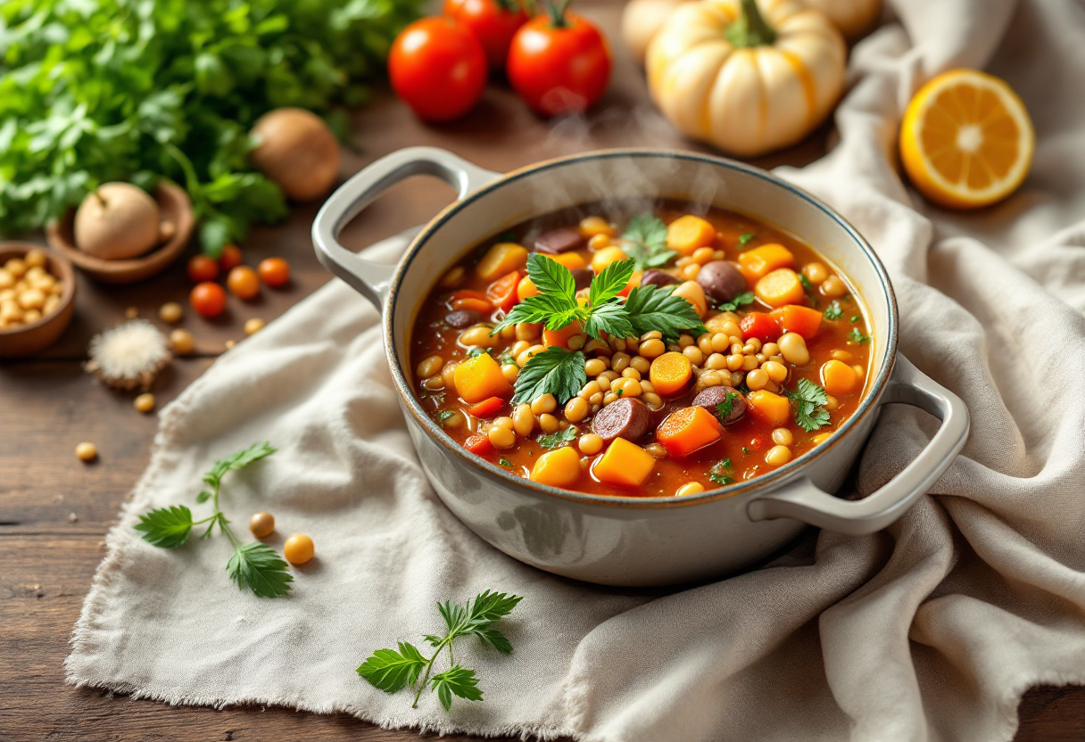 Delizioso minestrone di farro con verdure fresche