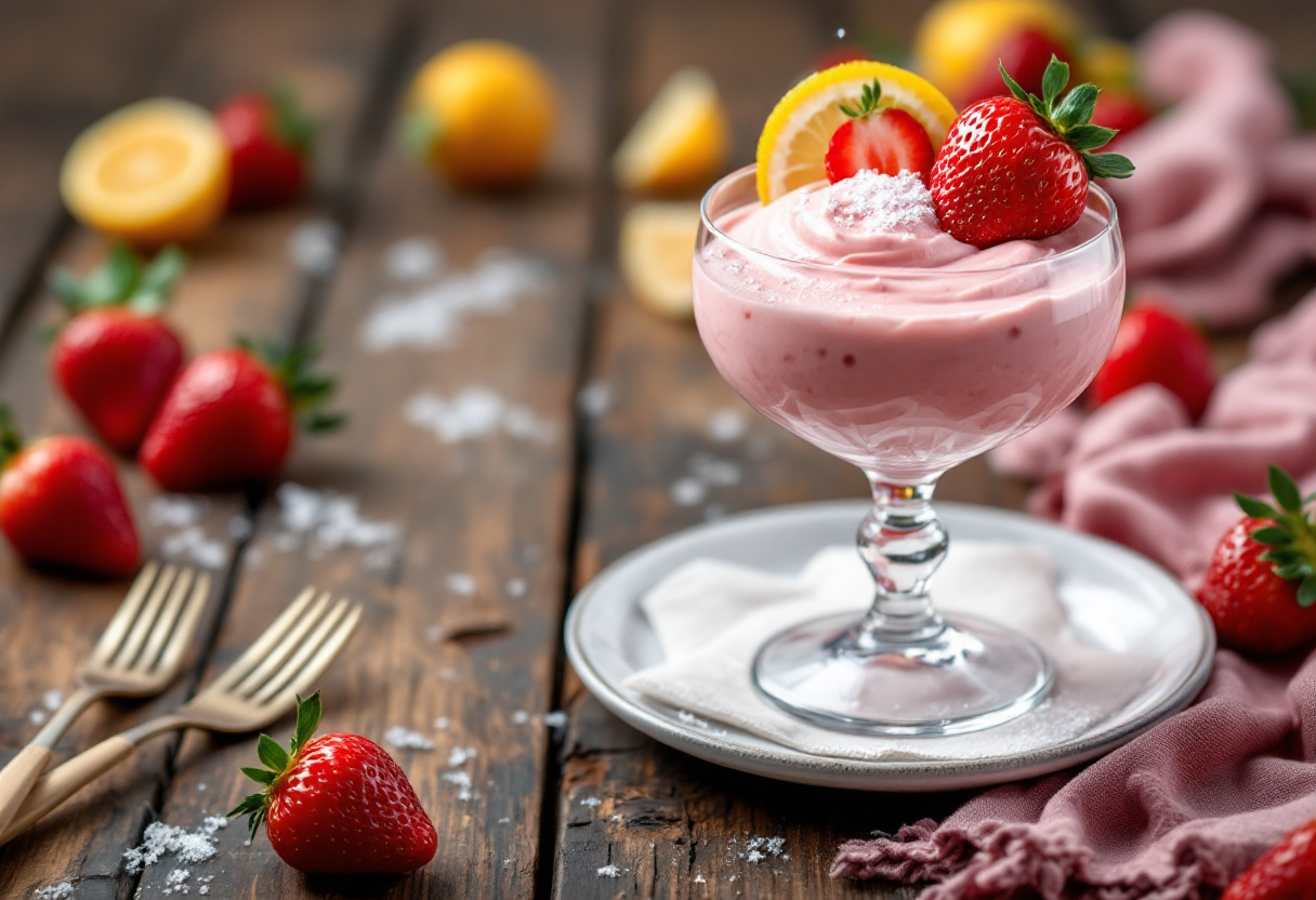 Mousse di fragole al limoncello servita in un bicchiere