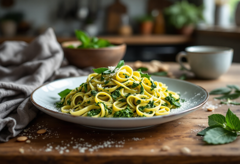 Pappardelle con pesto di salvia e mandorle