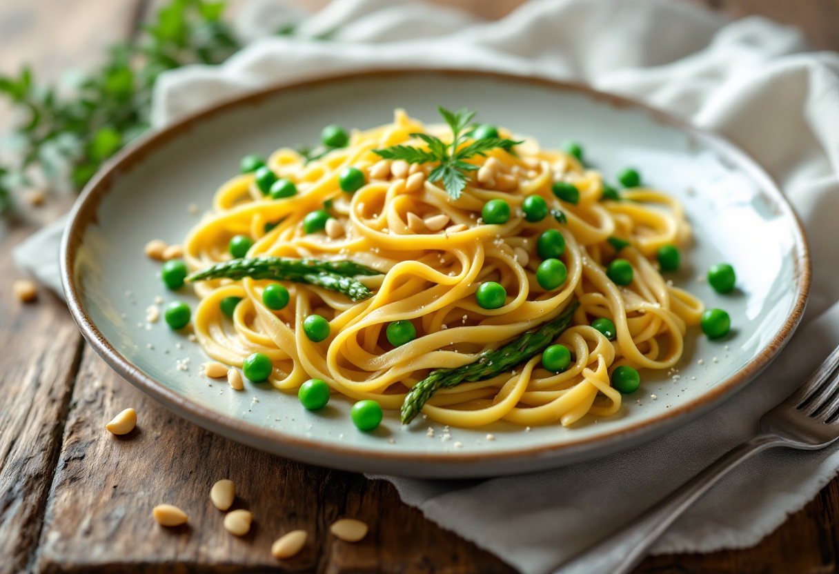 Pappardelle con asparagi freschi e piselli verdi