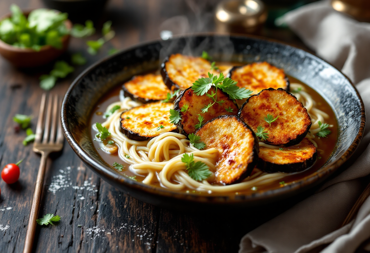 Un piatto di parmigiana ramen che unisce Italia e Giappone