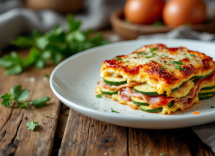 Deliziosa parmigiana di zucchine con prosciutto cotto