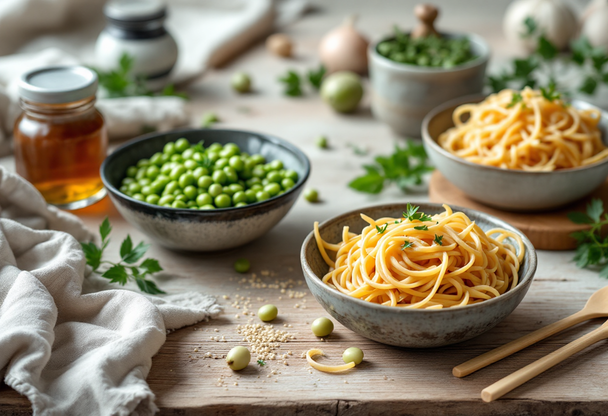 Pasta con miso e fagioli in un piatto elegante