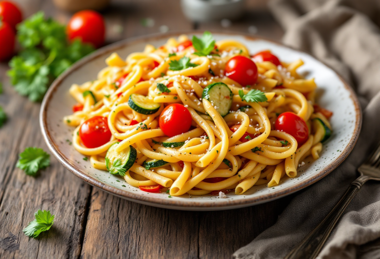 Pasta al forno vegetariana con verdure colorate