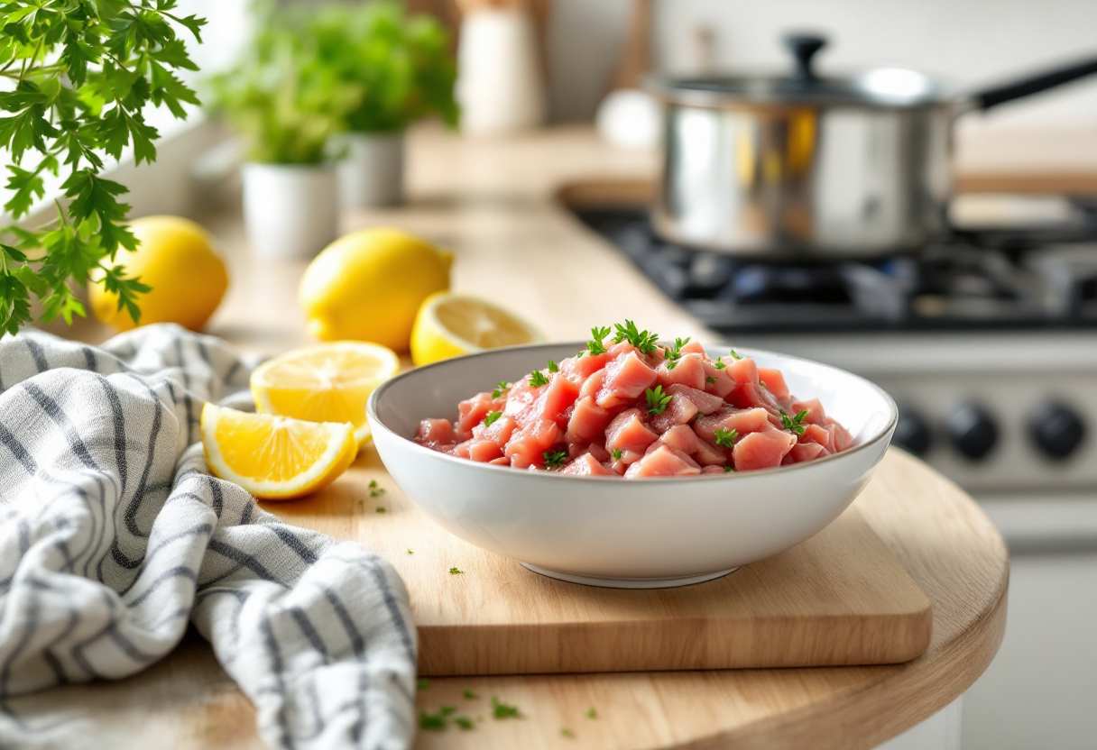 Pasta cremosa al tonno e limone servita in un piatto