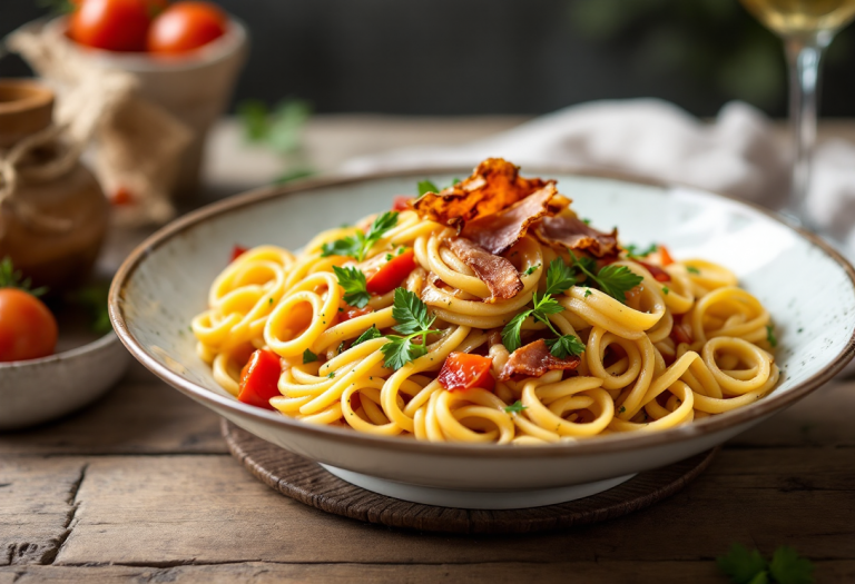 Pasta alla pecorara con ingredienti freschi abruzzesi