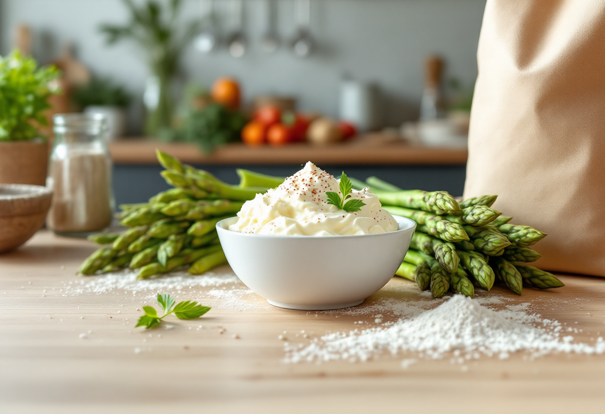 Pasta all'uovo con ricotta fresca e asparagi verdi