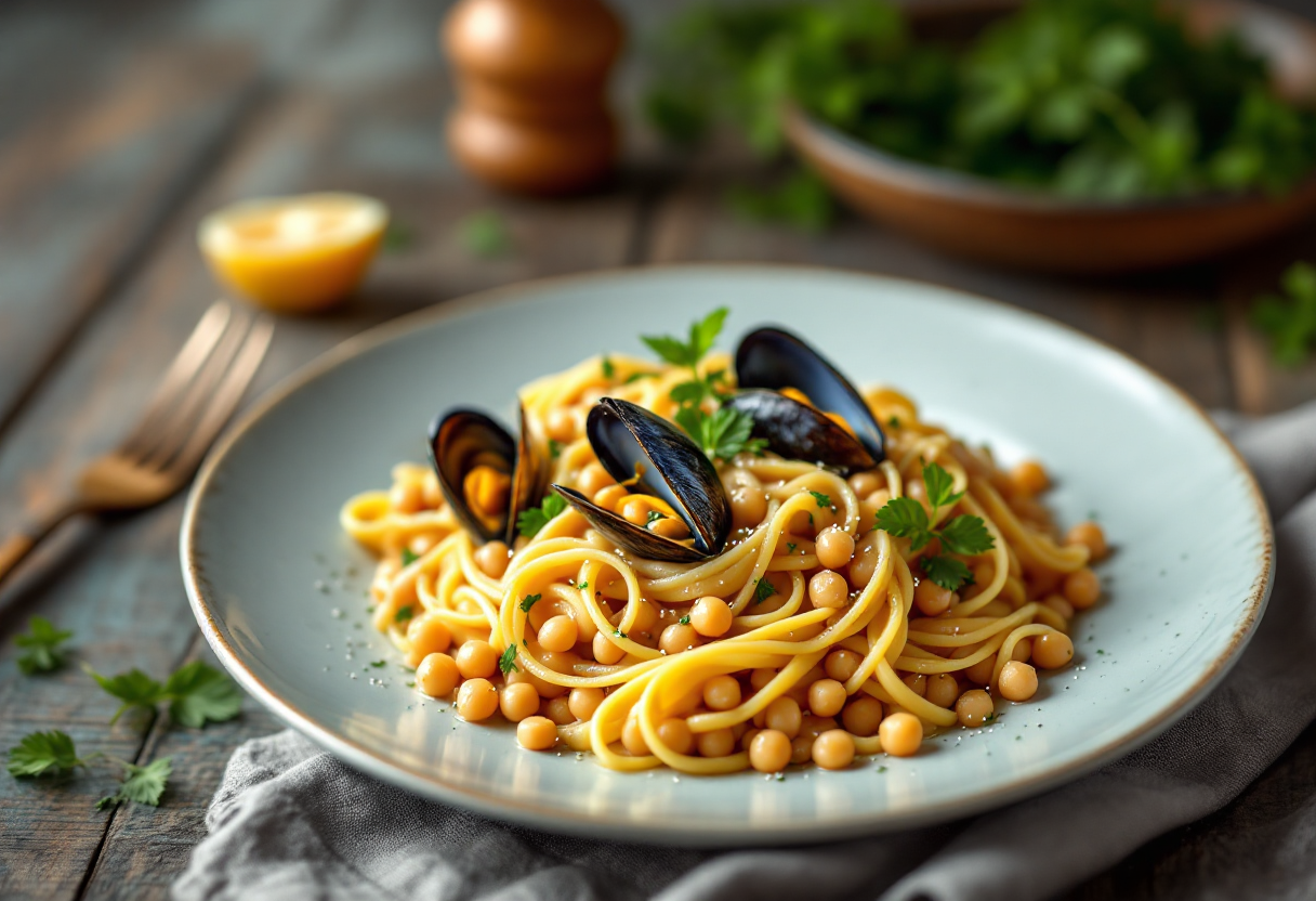 Pasta e ceci con cozze, un piatto ricco di sapori