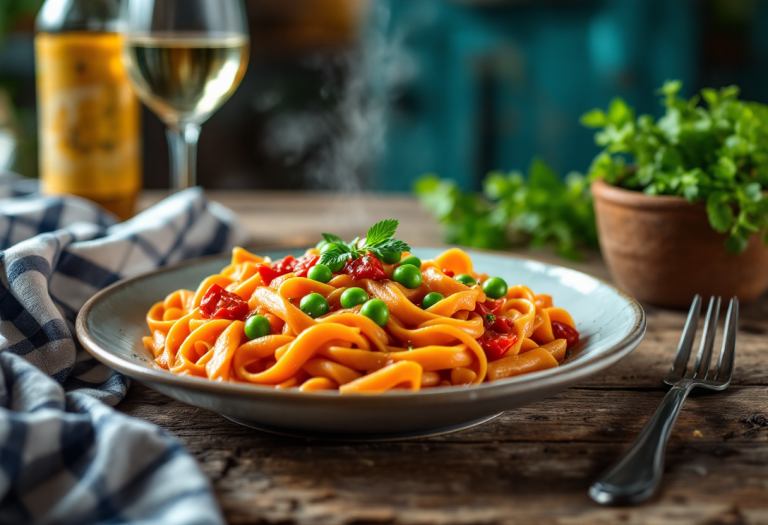 Pasta e piselli alla napoletana servita in un piatto