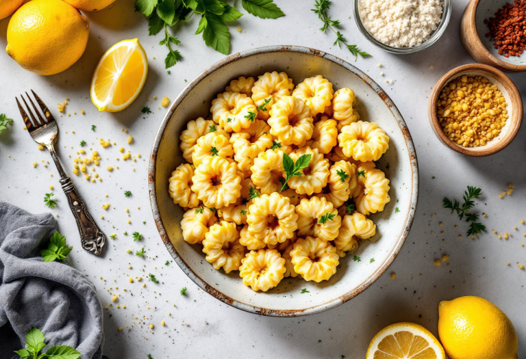 Patellette fresche servite con salsa di alici e panura al limone