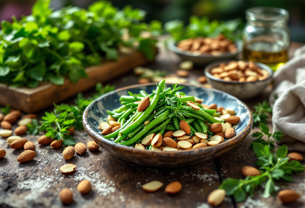 Pesto fresco di fagiolini e mandorle in un piatto