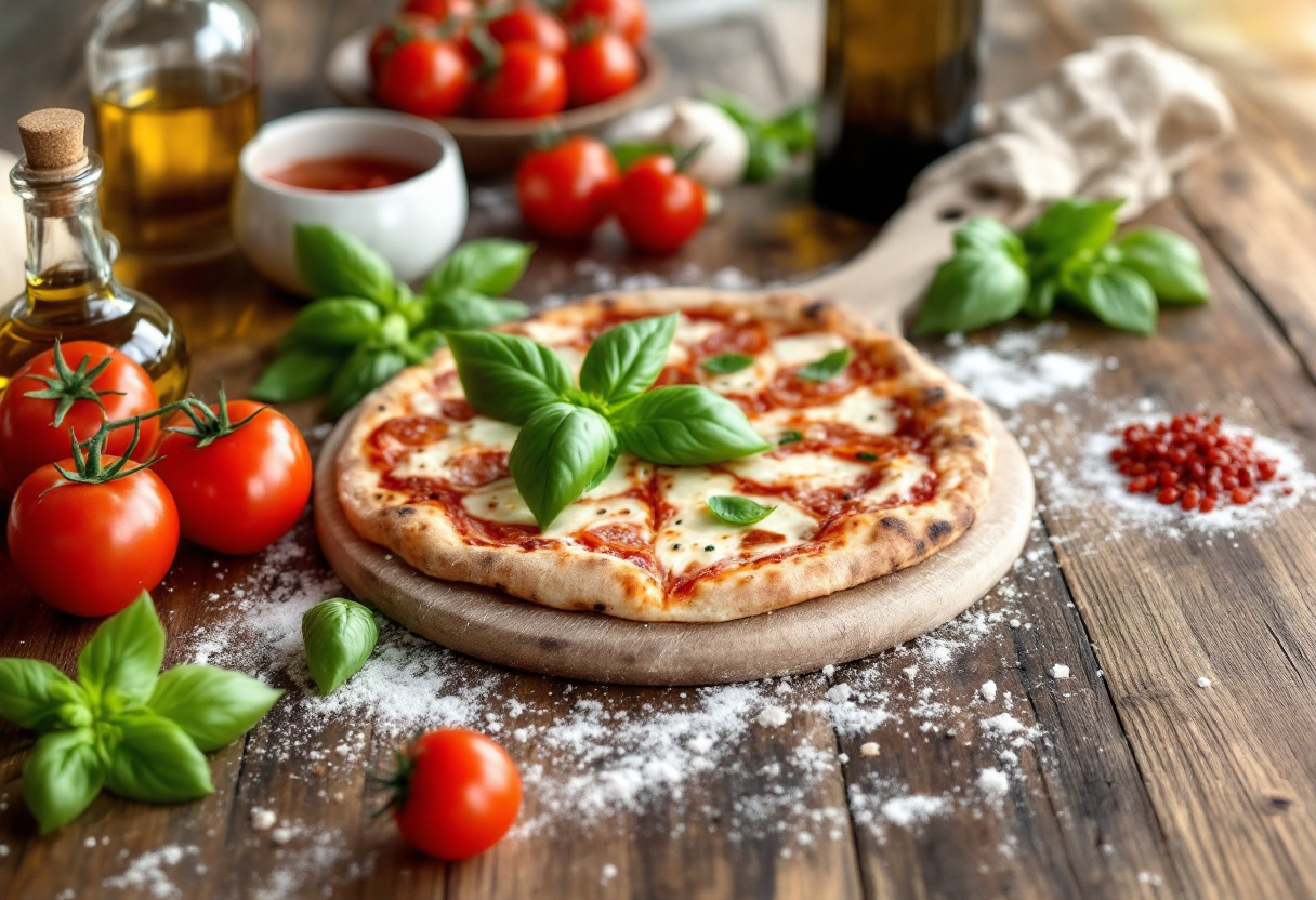 Una deliziosa pizza giapponese con ingredienti freschi