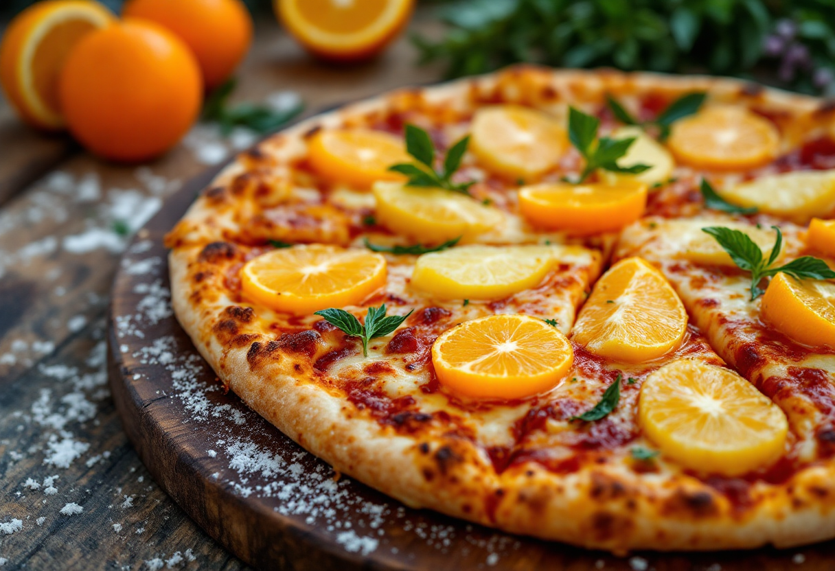 Pizza all'arancia con ingredienti freschi e colorati