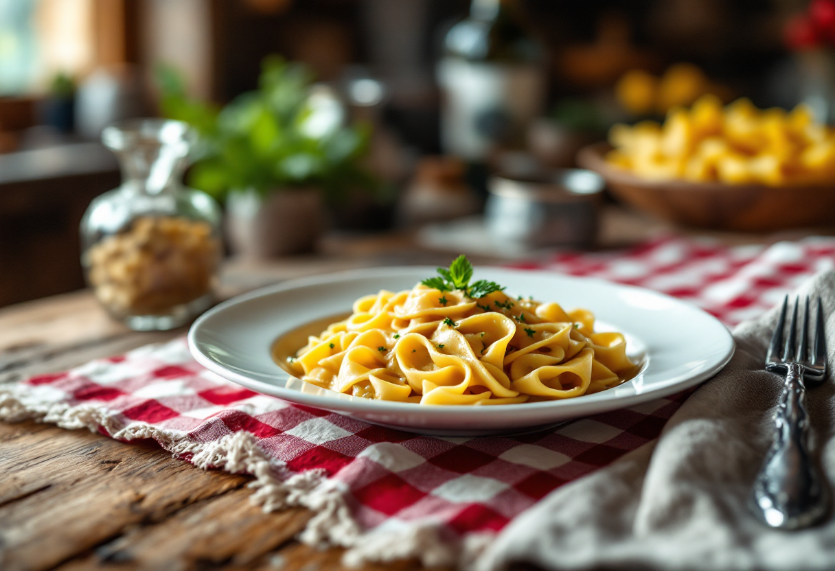 Ravioli alla carbonara serviti con guanciale e pecorino