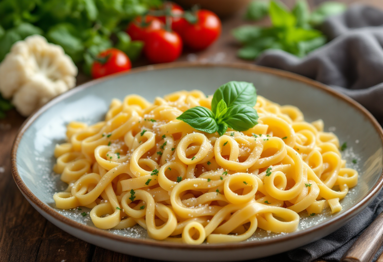 Piatto di rigatoni al cavolfiore con spezie mediterranee