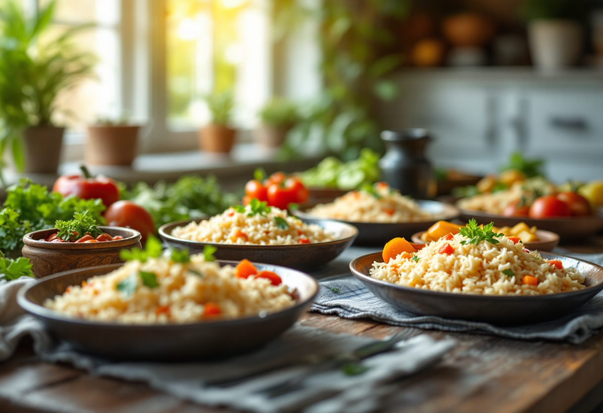 Piatto di riso basmati con verdure fresche e spezie