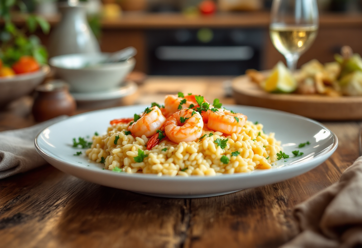 Delizioso risotto con gamberi fresco e profumato