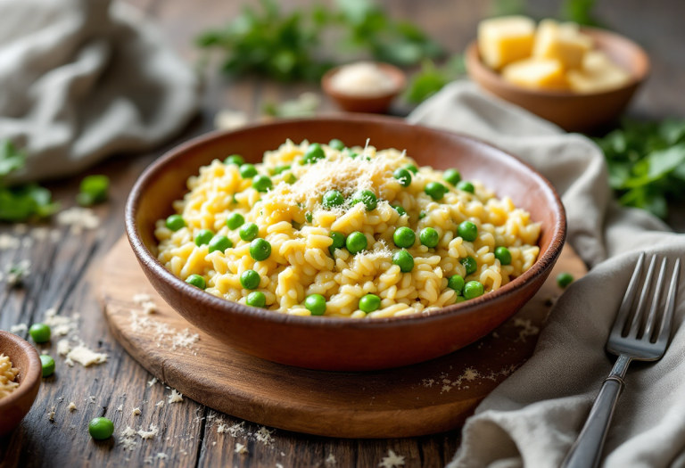 Risotto cremoso con piselli freschi e parmigiano