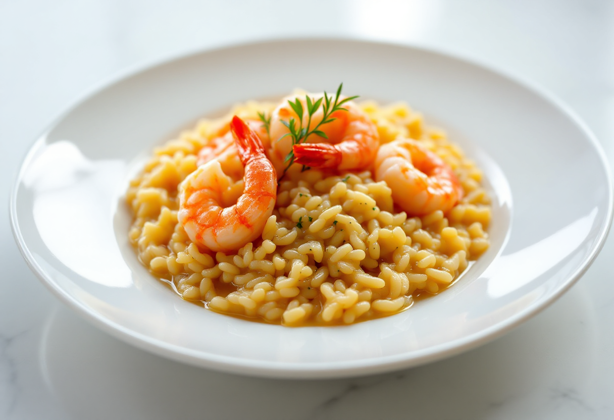 Risotto al burro nocciola con gamberi rossi freschi