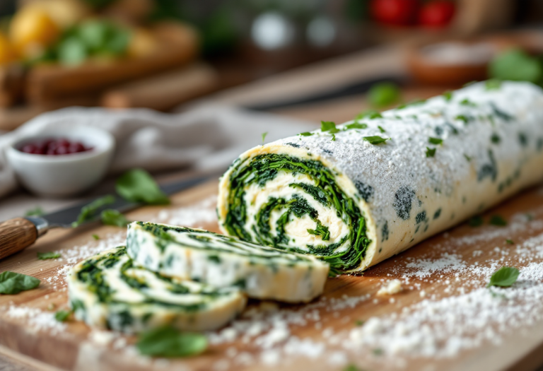 Rotolo di ricotta e spinaci pronto da servire