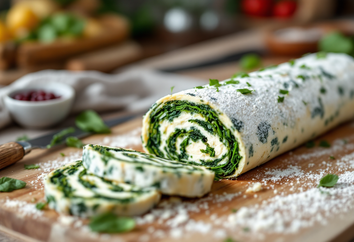 Rotolo di ricotta e spinaci pronto da servire