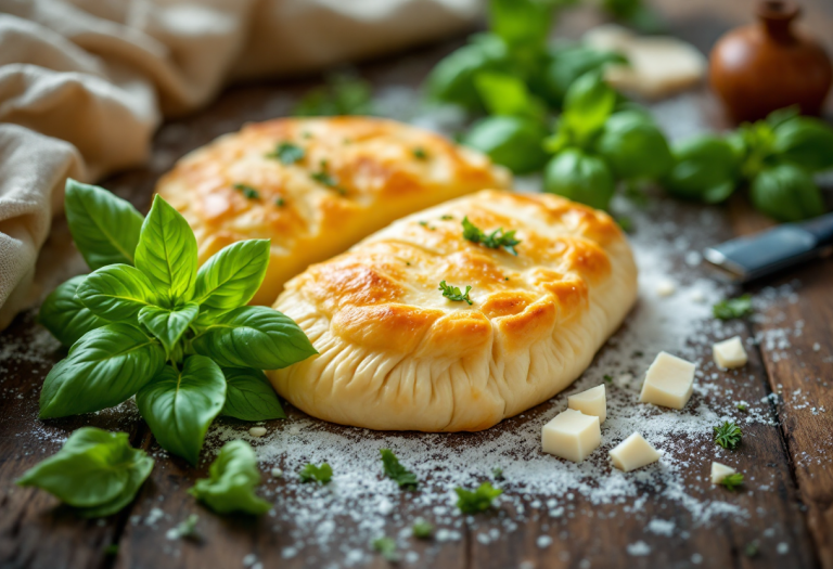 Rustici di pasta sfoglia ripieni di scamorza e pesto