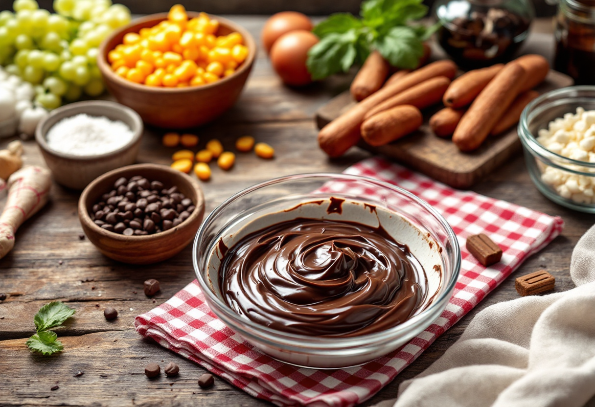 Salame di cioccolato decorato su un piatto