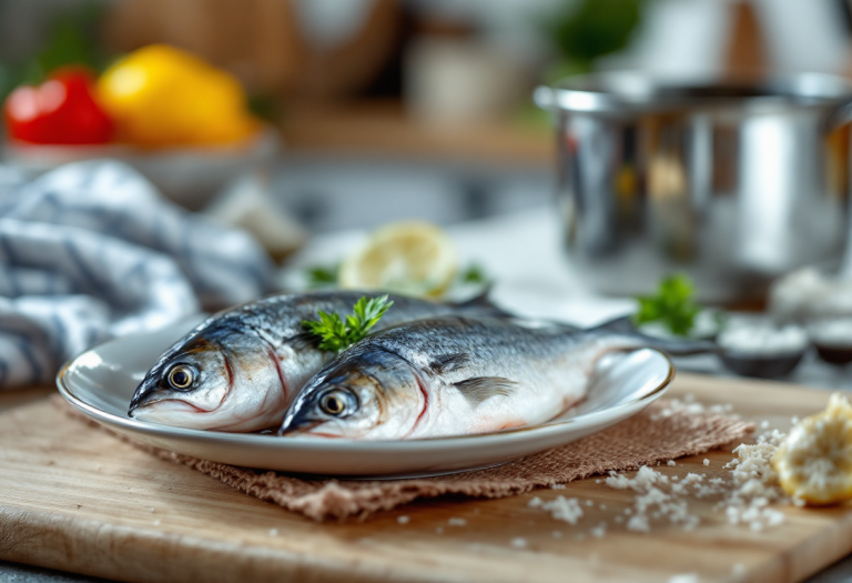 Pesce scongelato pronto per la cottura