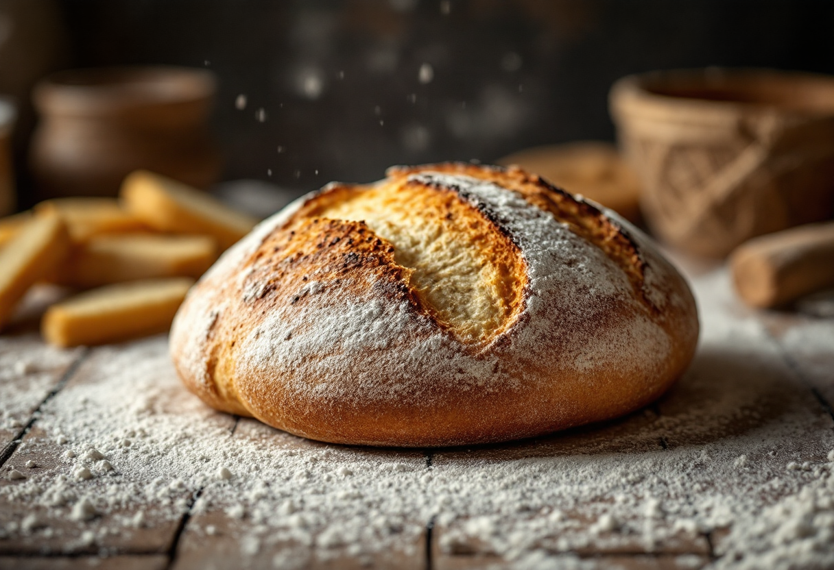 Pane artigianale fresco appena sfornato all'alba