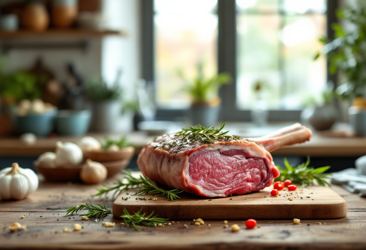 Deliziosa spalla di agnello cucinata con erbe aromatiche