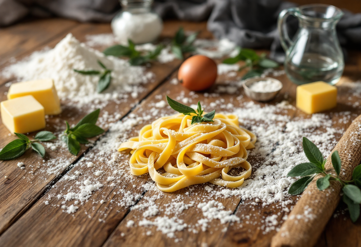 Tagliatelle al burro e salvia servite in un piatto