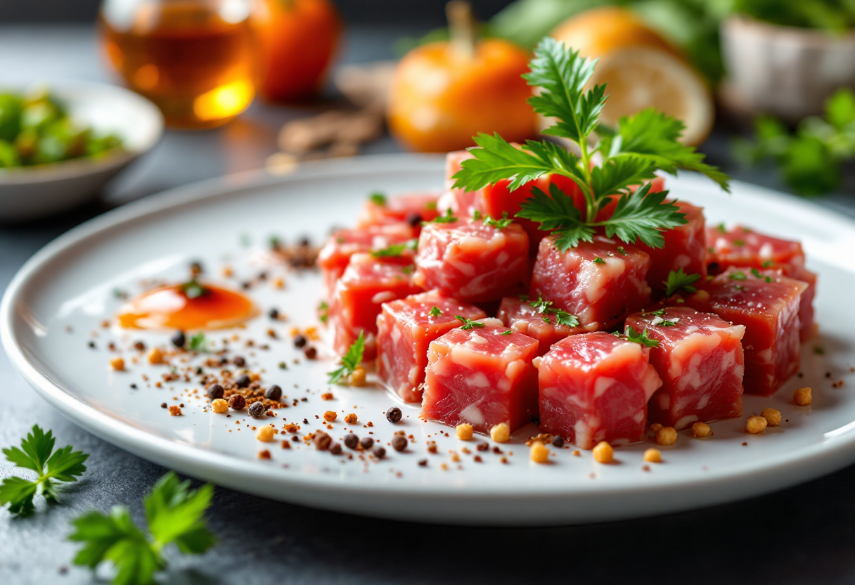 Tartare di carne e pesce ispirata alla cucina giapponese