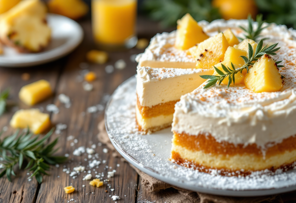 Torta Mimosa decorata con fiori e panna