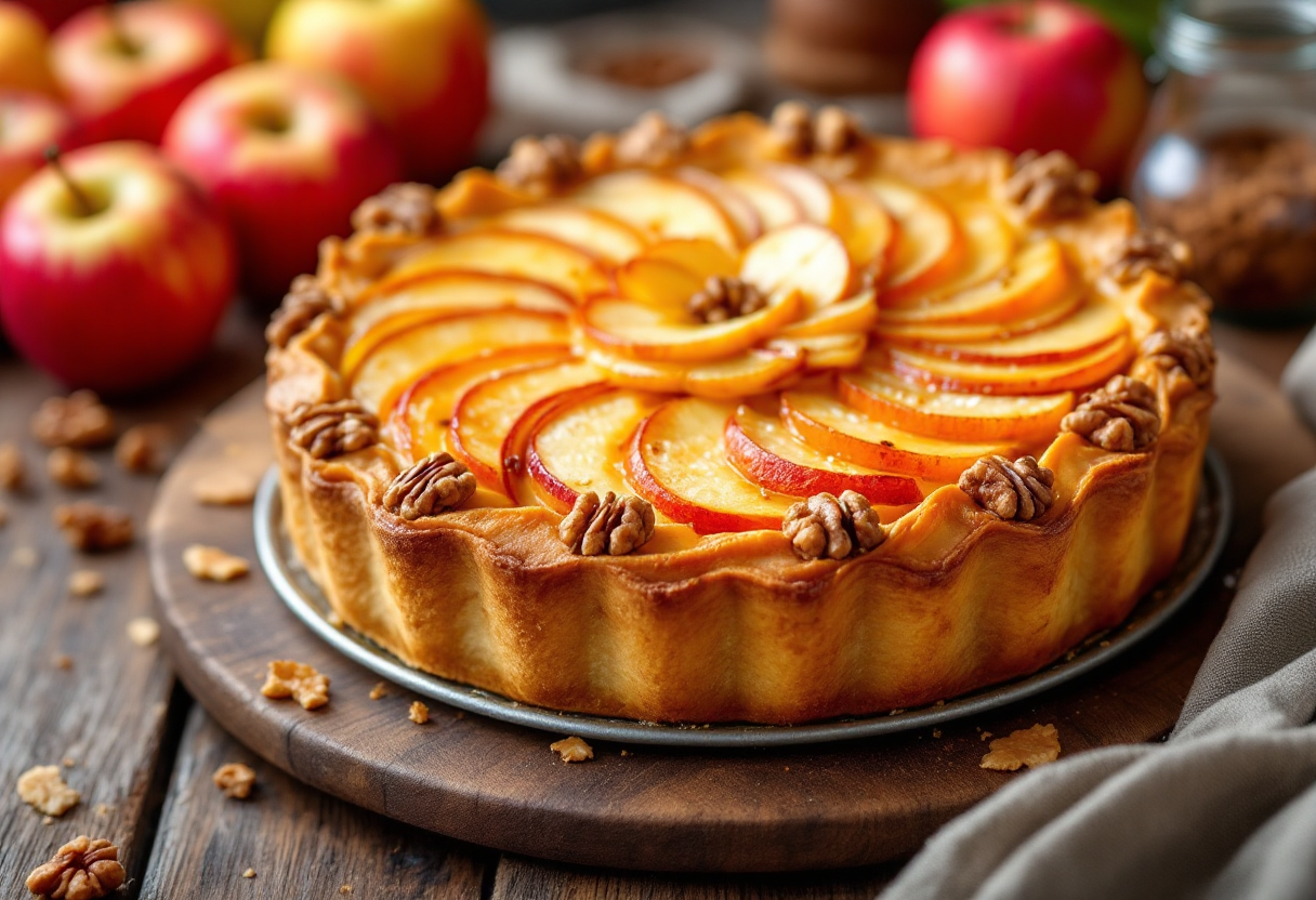 Fetta di torta di mele e noci su un piatto