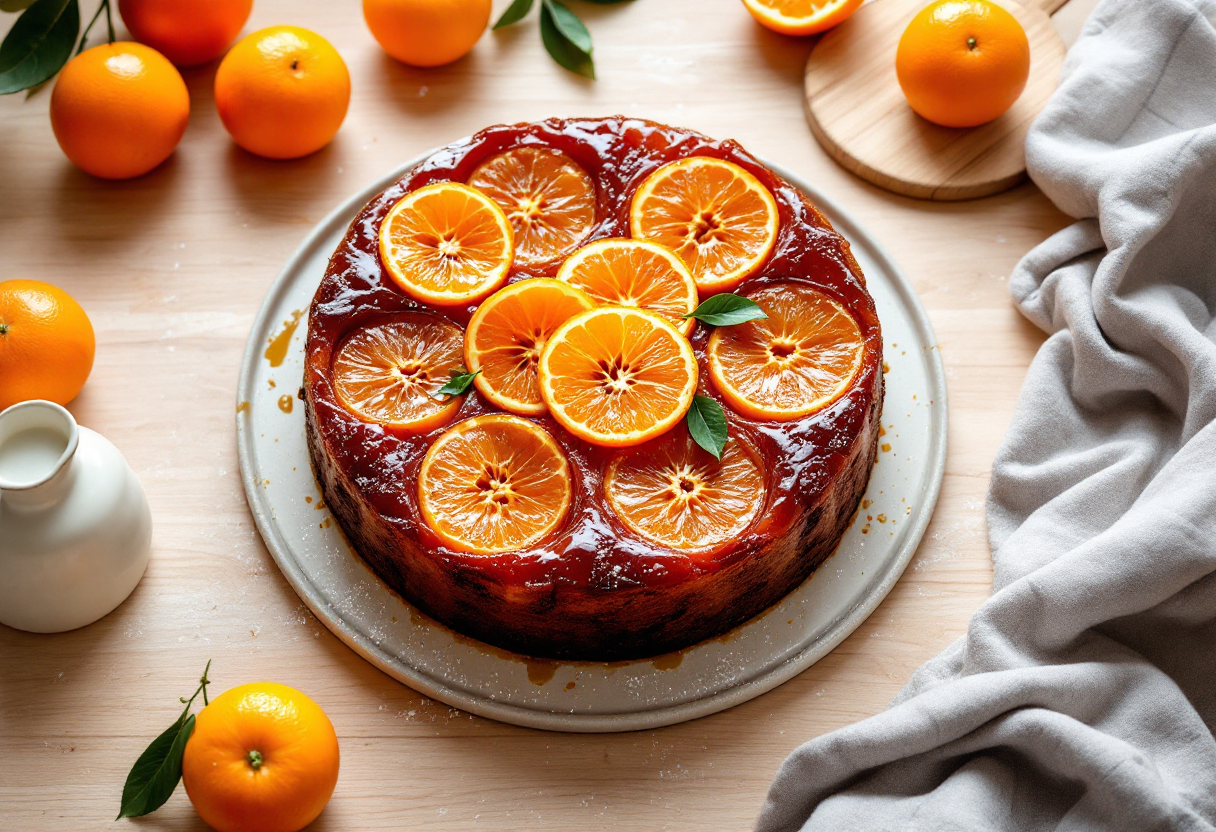 Torta rovesciata ai mandarini con decorazione fresca