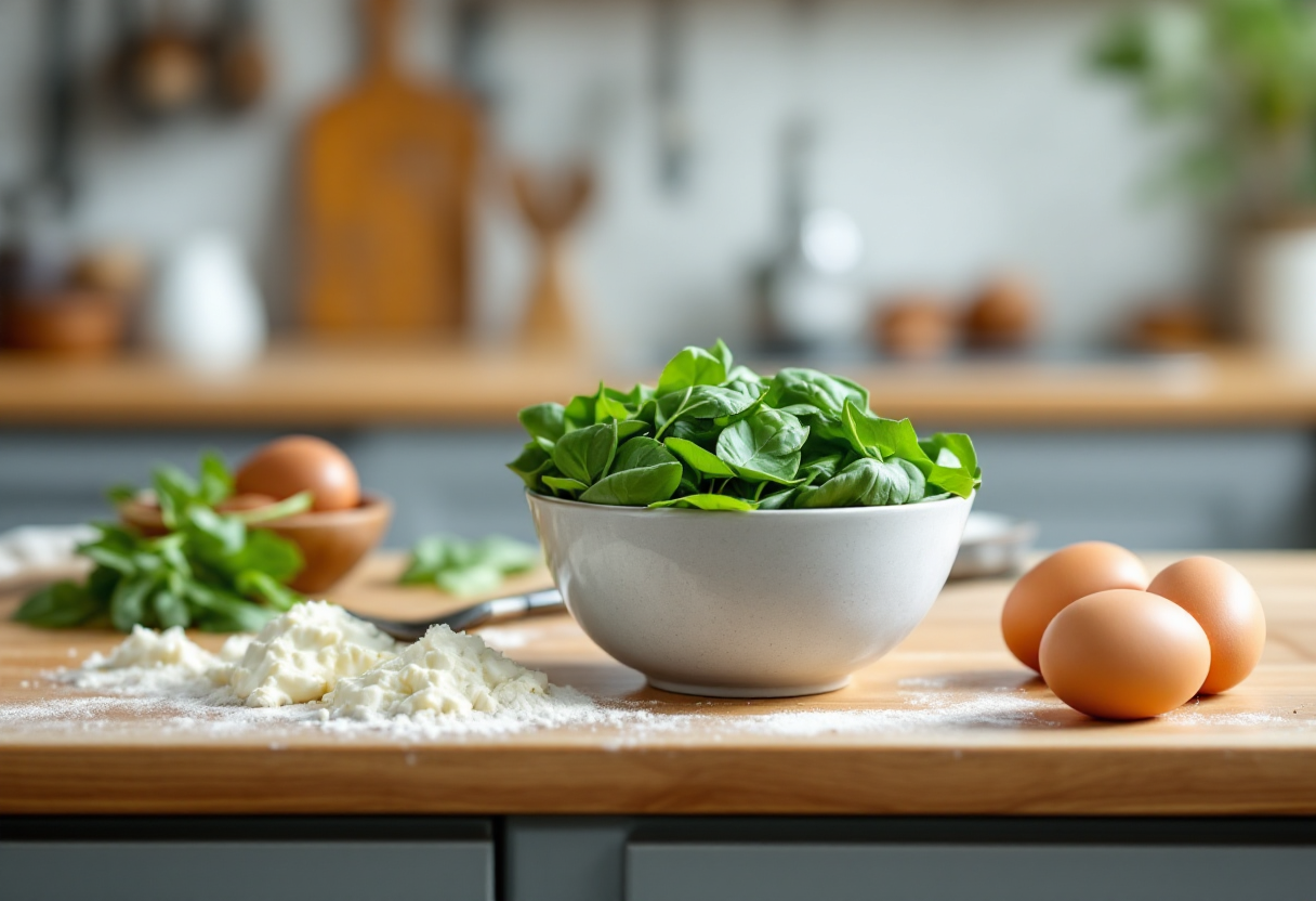 Torta salata con ricotta e spinaci appena sfornata