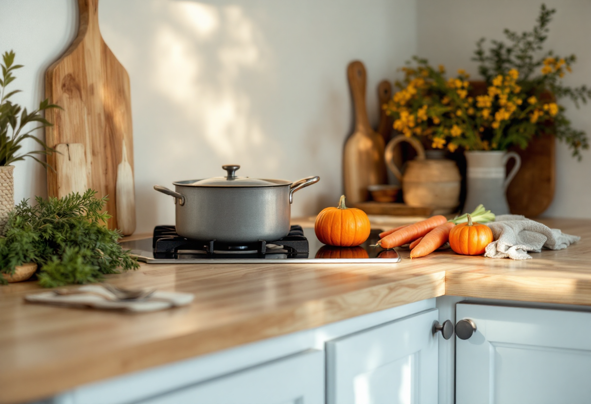 Zuppa calda di zucca e carote servita in una ciotola